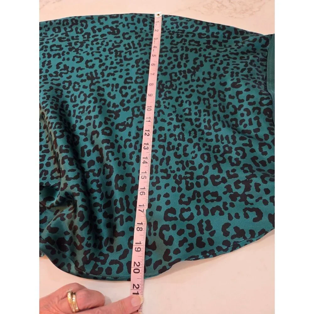 Cami‎ NYC Jessica Leopard Print Silk Satin Midi Pencil Skirt Size S In Green